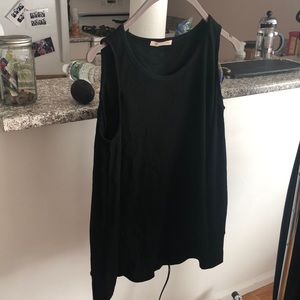 Black cold shoulder waffle sweater